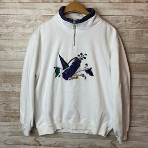 Women’s Cotton Golf Sweatshirt White With Embroidered Golfbag Size Medium
